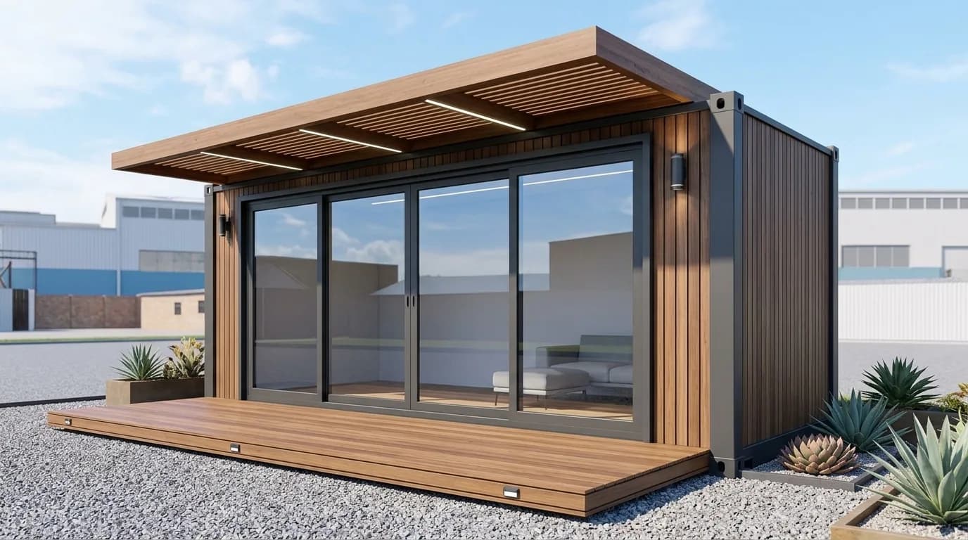40ft high cube shipping container office with glass front and deck