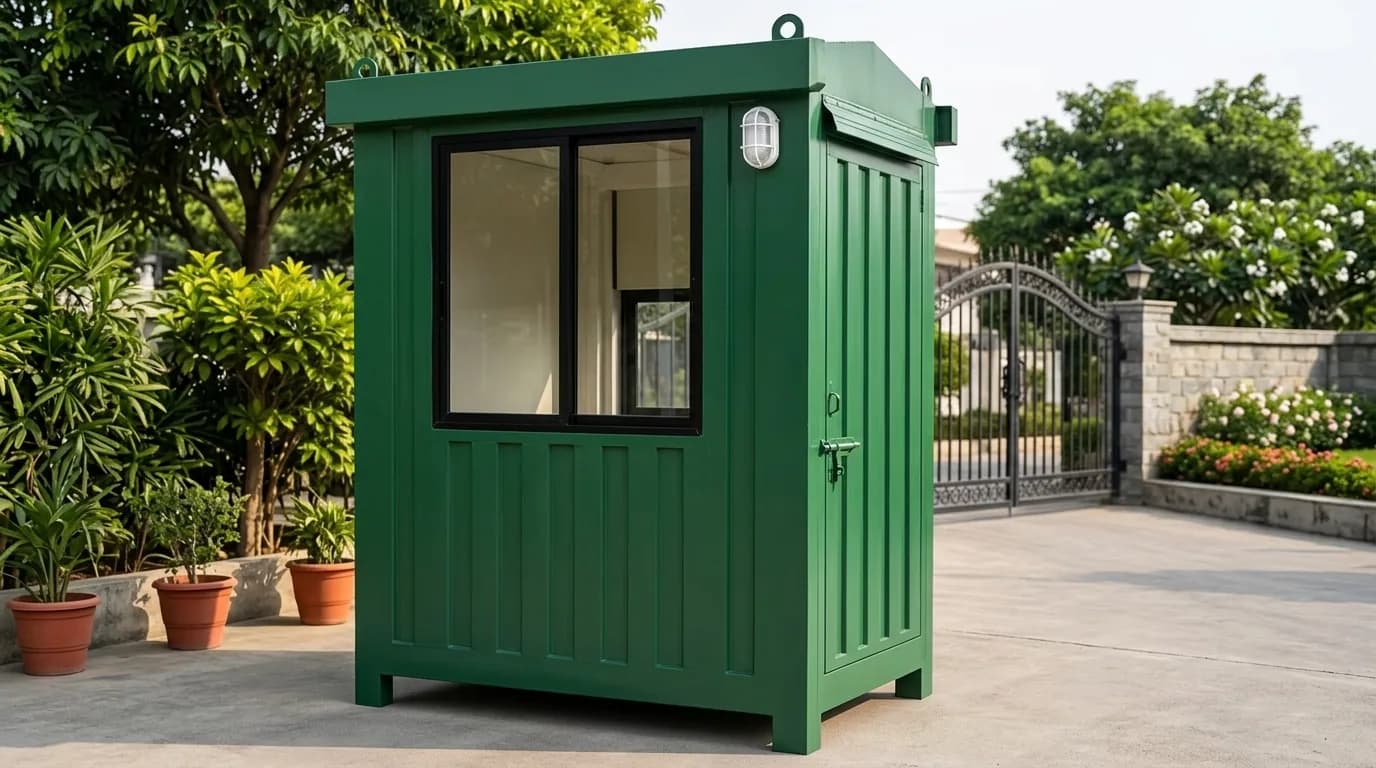 4x4 portable watchman cabin installed at a society gate