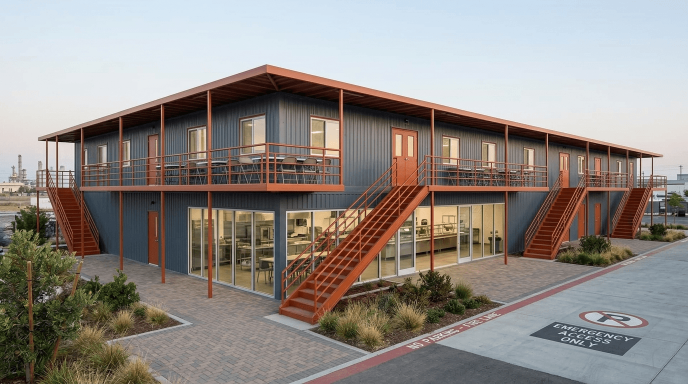 G+1 double-storey portable labour accommodation block with external staircase