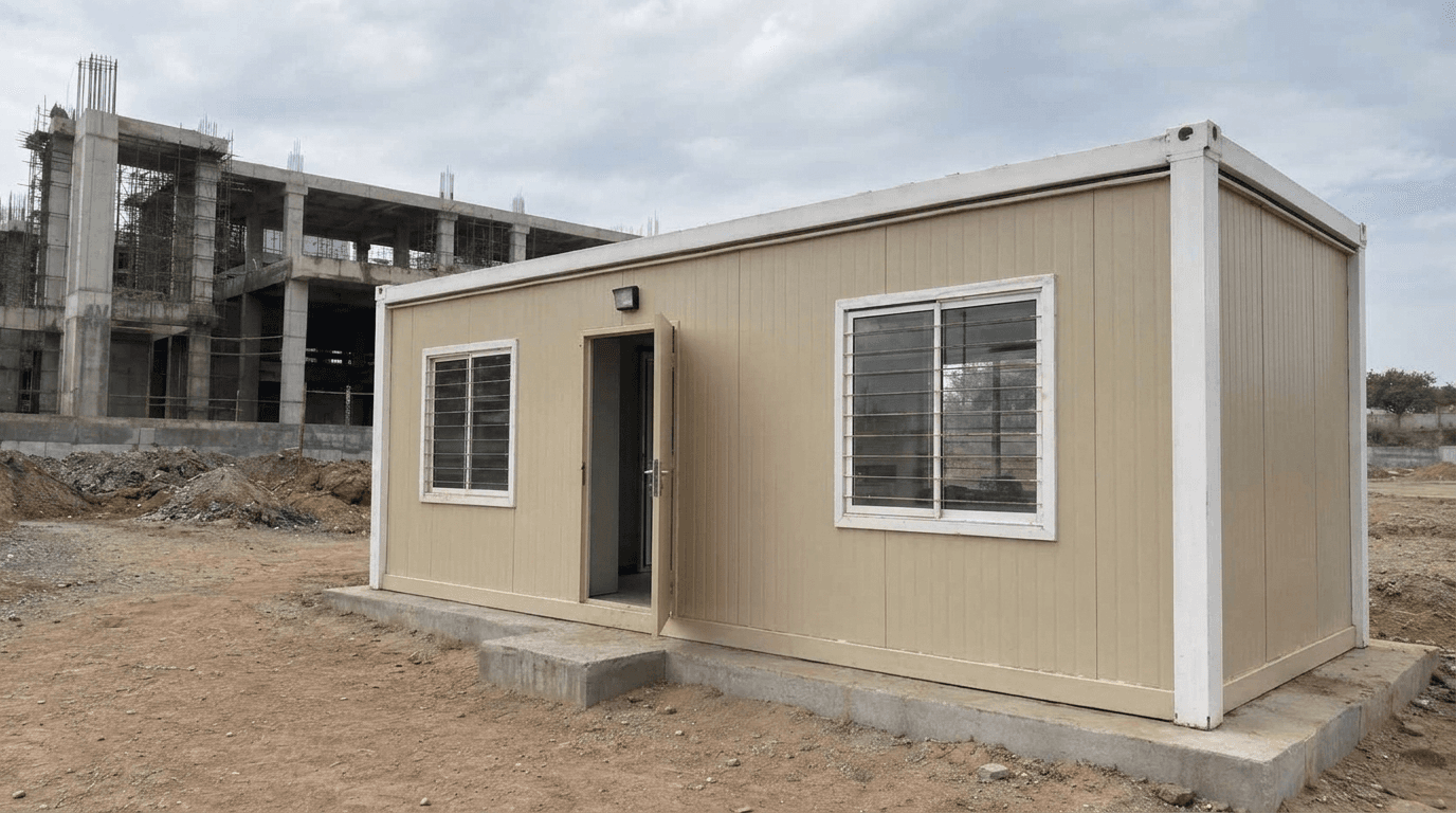 Technician carrying out an on-site maintenance visit for a rental portable cabin