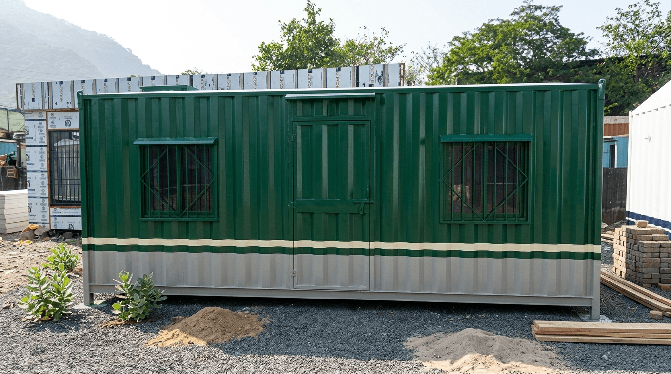 Refurbished and repainted second-hand portable cabin