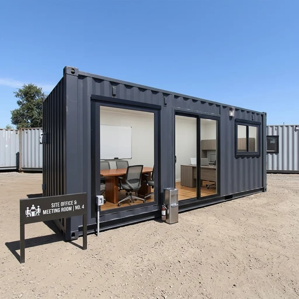Portable site office with meeting room at a construction project by Porta Cabin Systems
