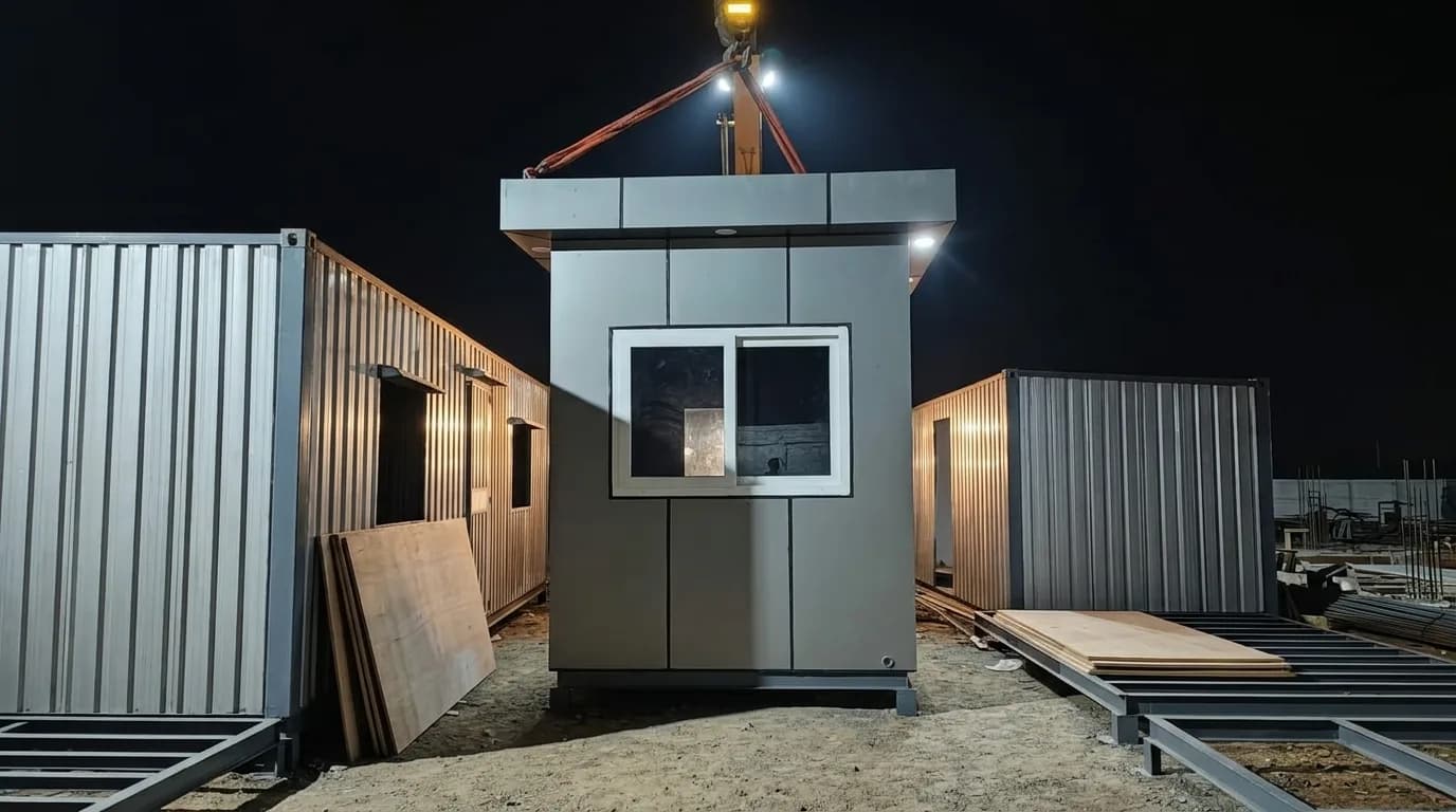 ACP Portable Security Cabin front elevation with a large sliding window and ACP cladding