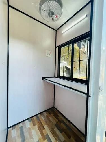 Sliding window, inside shelf, LED light and plug point inside the MS Portable Security Cabin