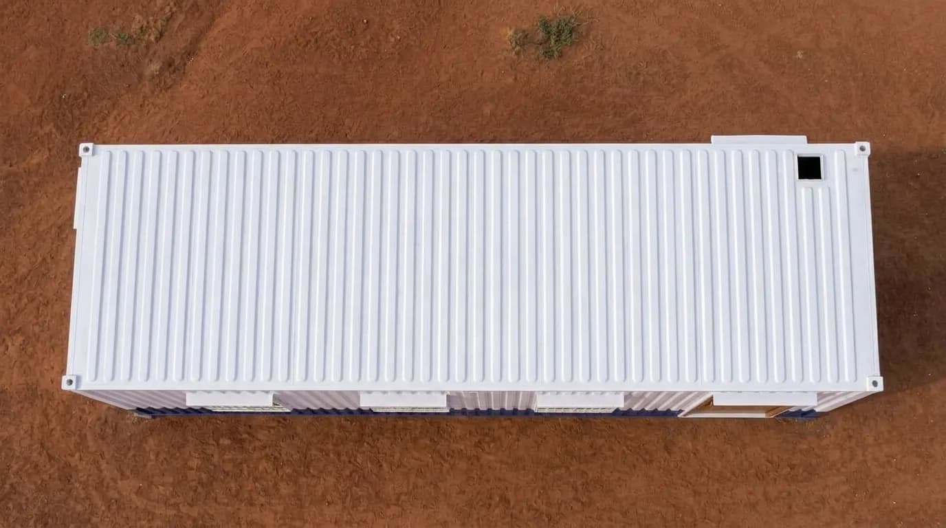 Actual Portable Office Cabin 40 by 10 by 8.5 feet — aerial view