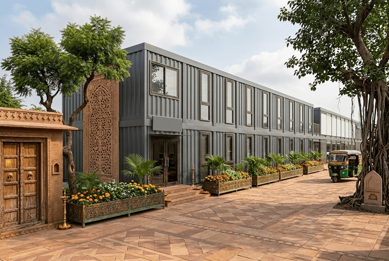 Multi-cabin site office complex at an infrastructure project
