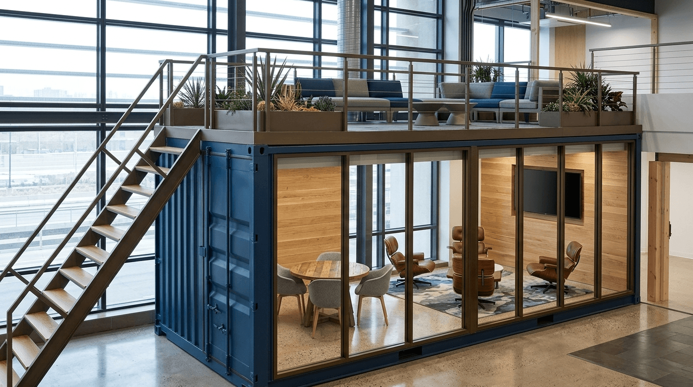 Flagship multi-container showroom with mezzanine and branded façade
