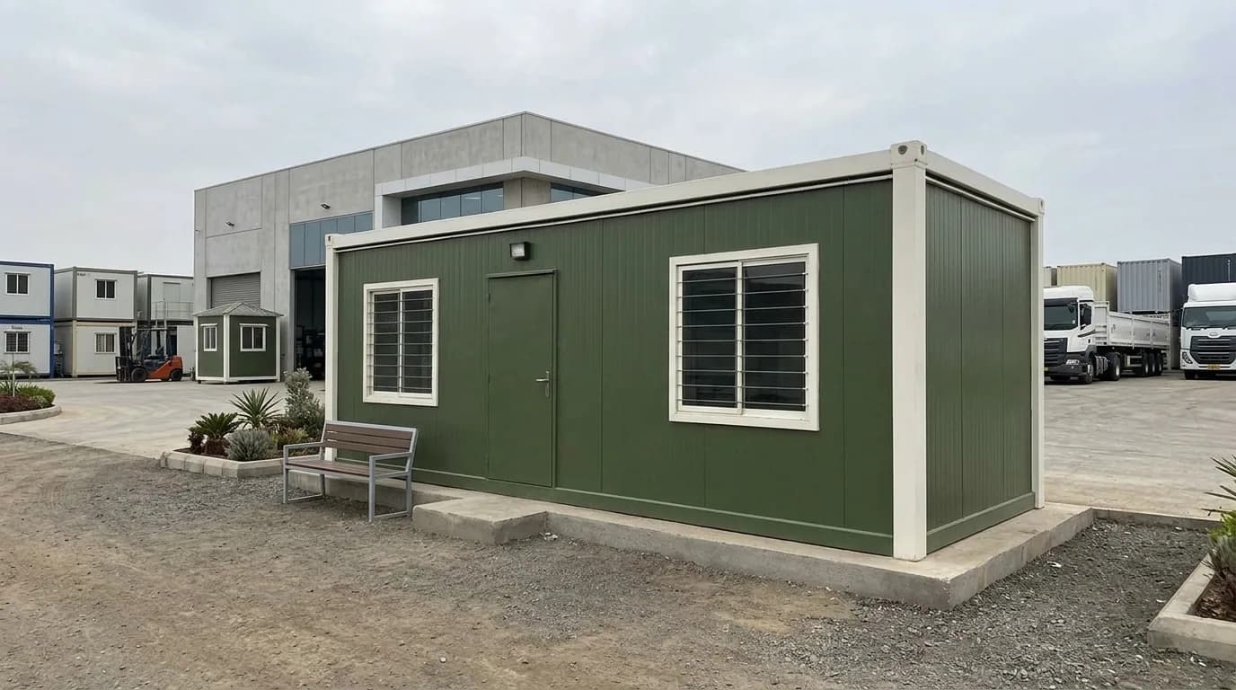 Portable cabin rental fleet arranged in the company yard