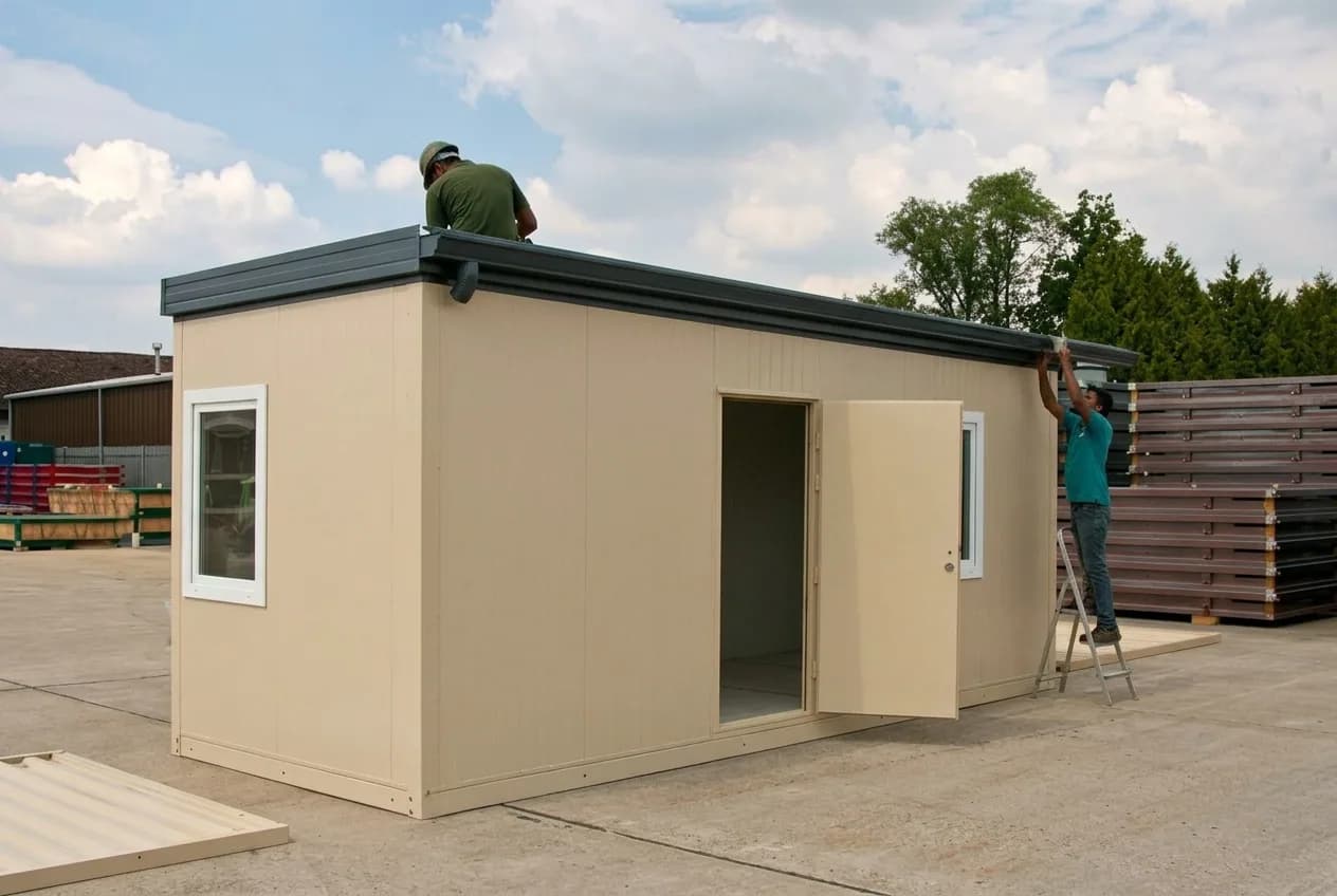 Prefabricated site office building being assembled at a project by Porta Cabin Systems