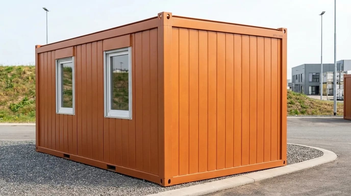 20 ft container office — angled exterior view showing the window side, by Porta Cabin Systems