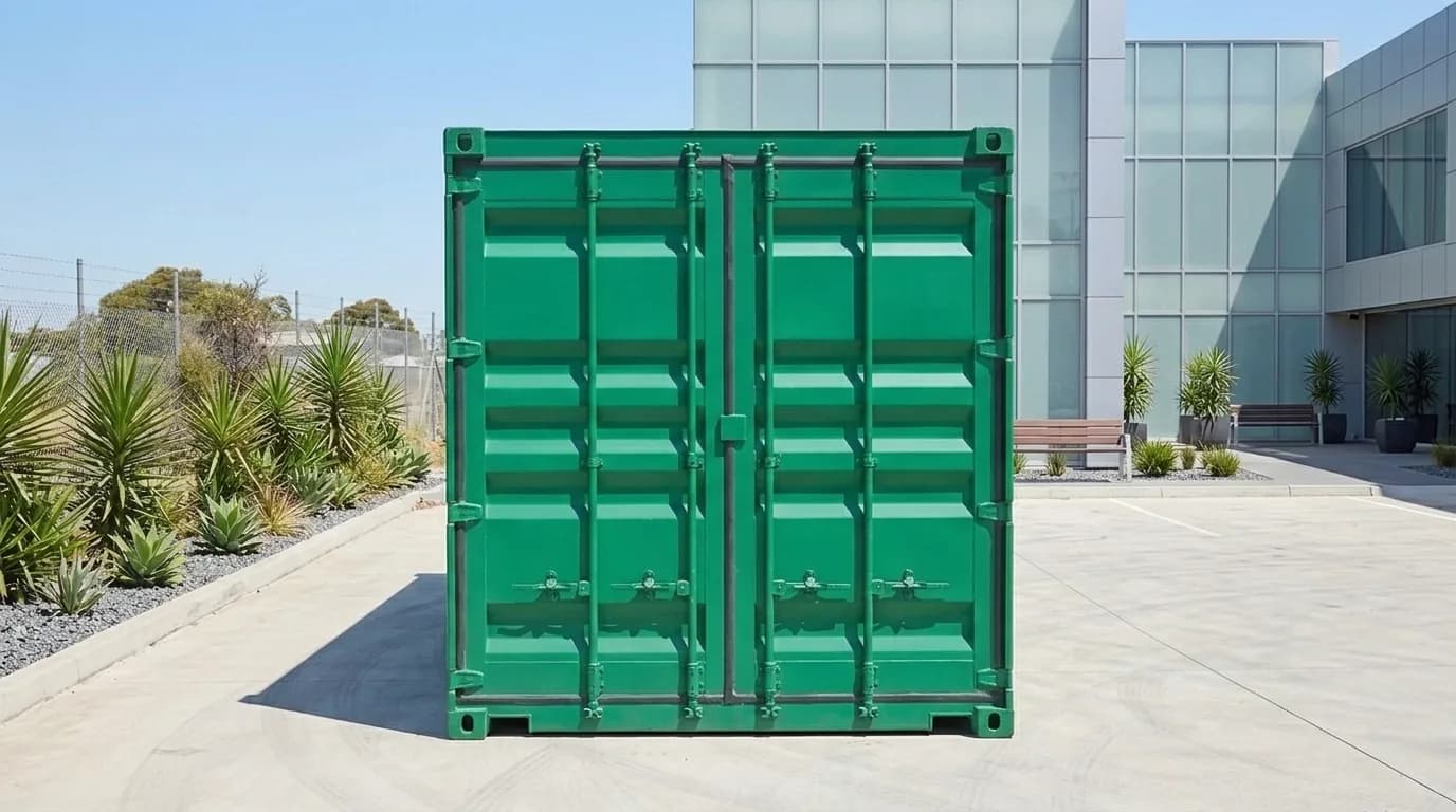 Front double cargo doors of a 20 ft container