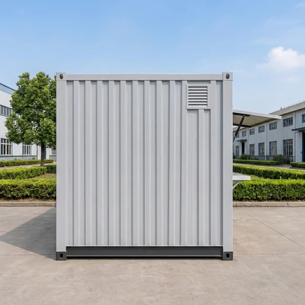 End elevation of the container shop with a ventilation louvre