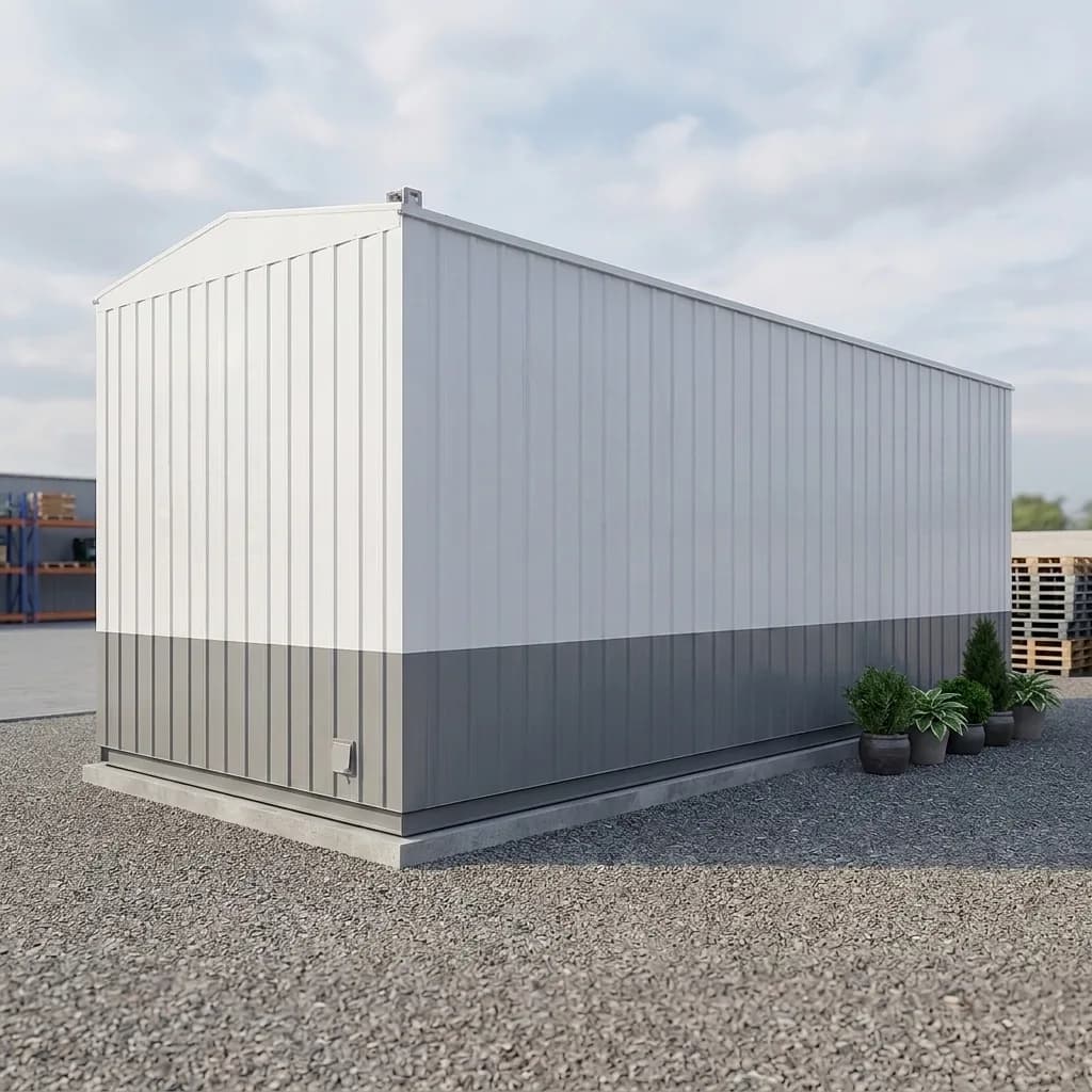 Side view of the 20 ft portable office cabin showing the apex roof and two-tone cladding