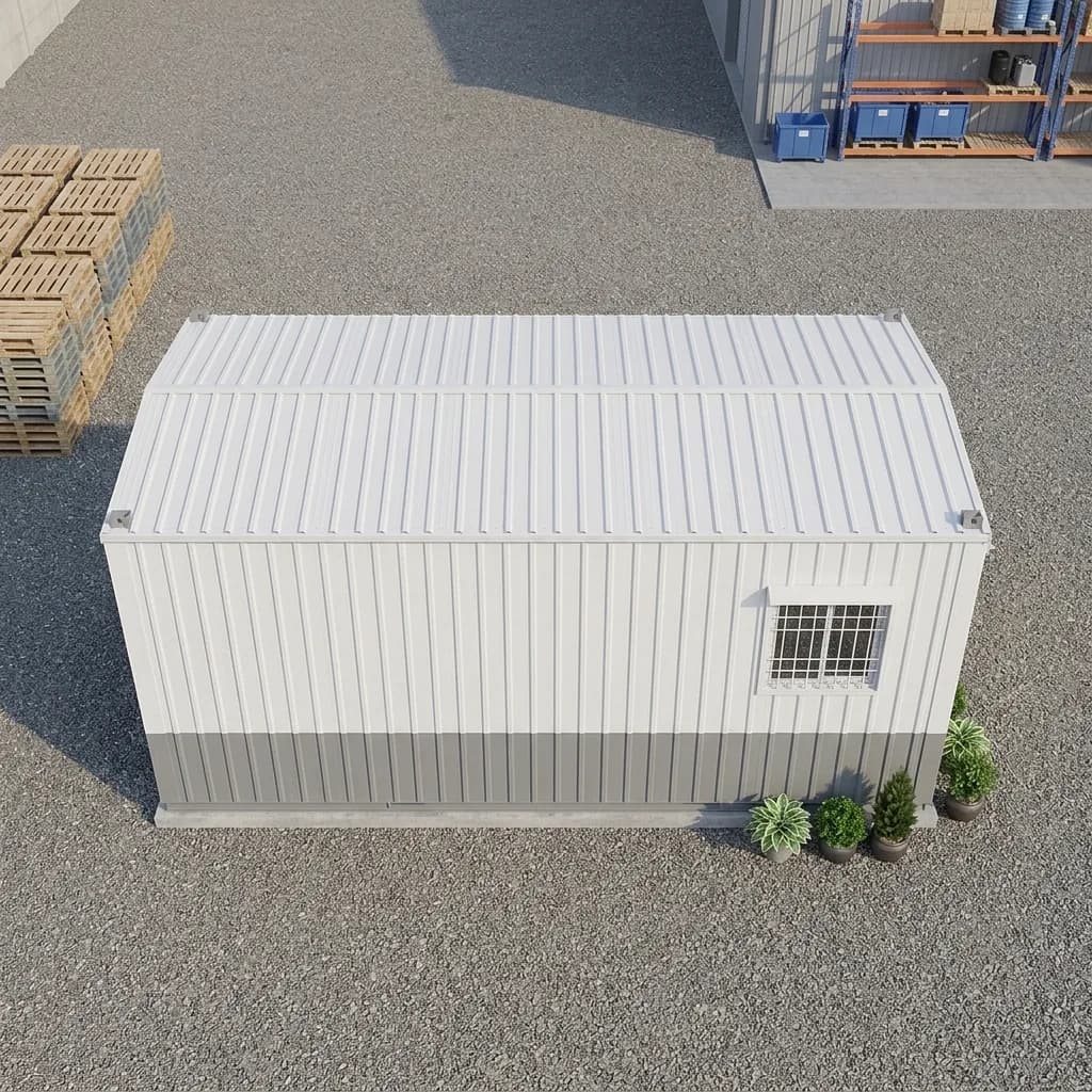Top view of the 20 ft portable office cabin roof in a storage yard