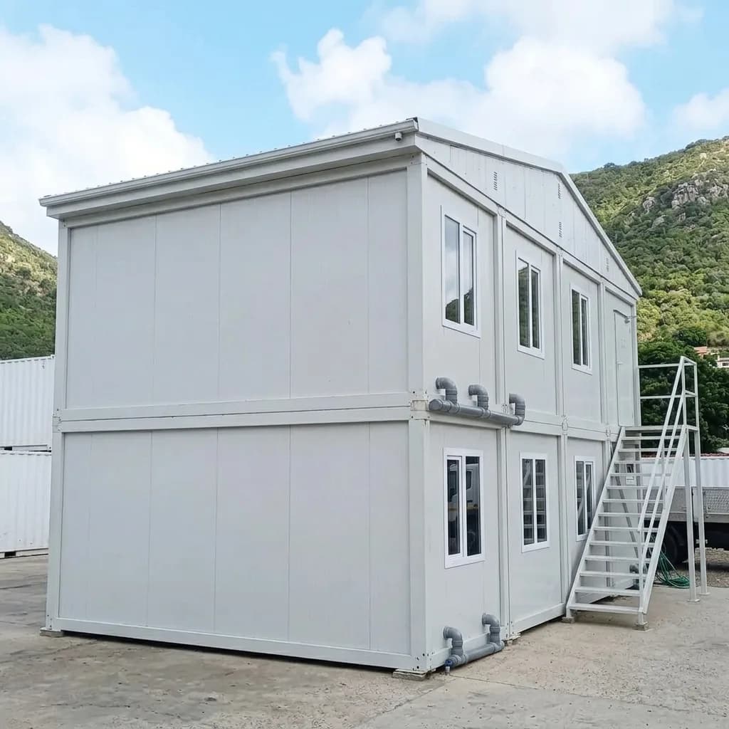 G+1 double-storey prefabricated site office with external steel staircase by Porta Cabin Systems