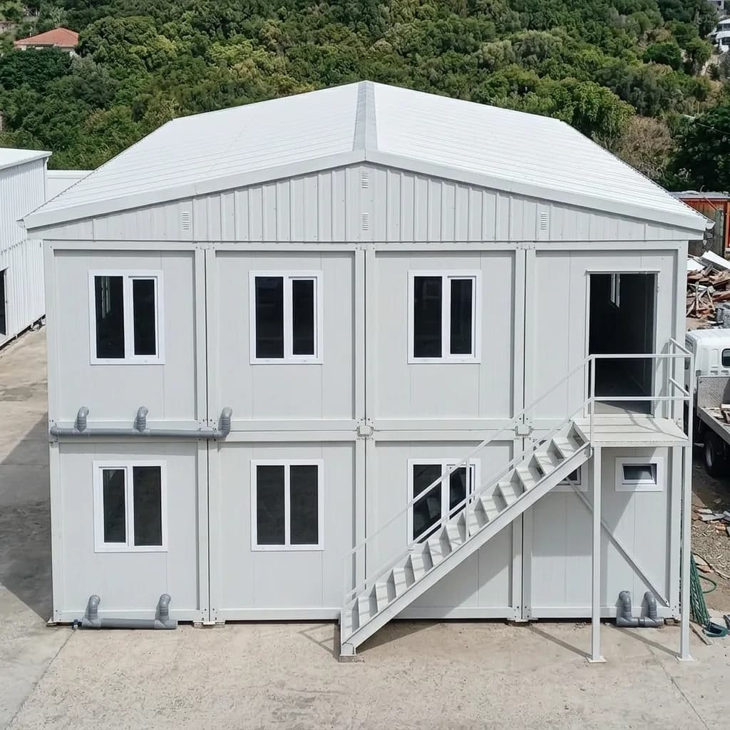 Aerial view of the double-storey prefabricated site office building