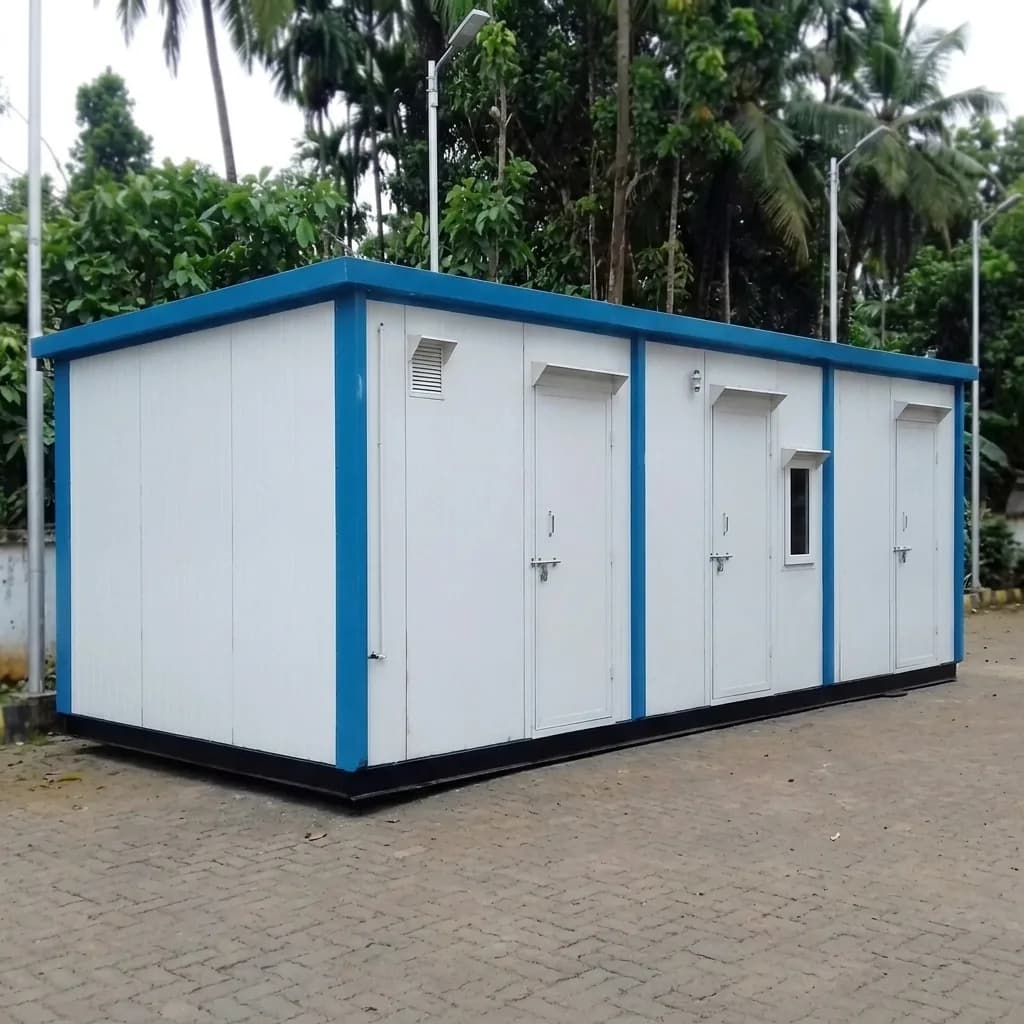 20 ft PUF panel cabin — blue and white multi-compartment welfare and office unit by Porta Cabin Systems