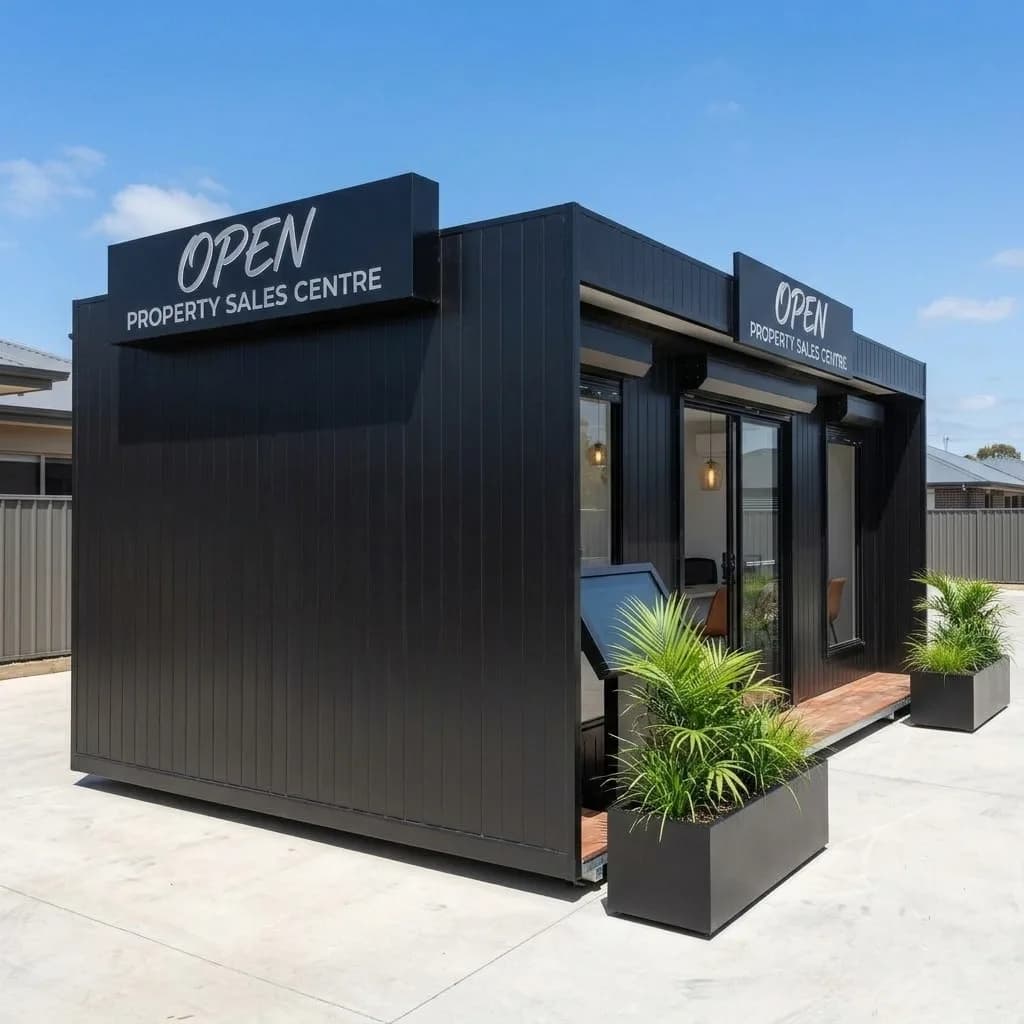 Premium sales office showing wrap-around fascia signage and glass shopfront