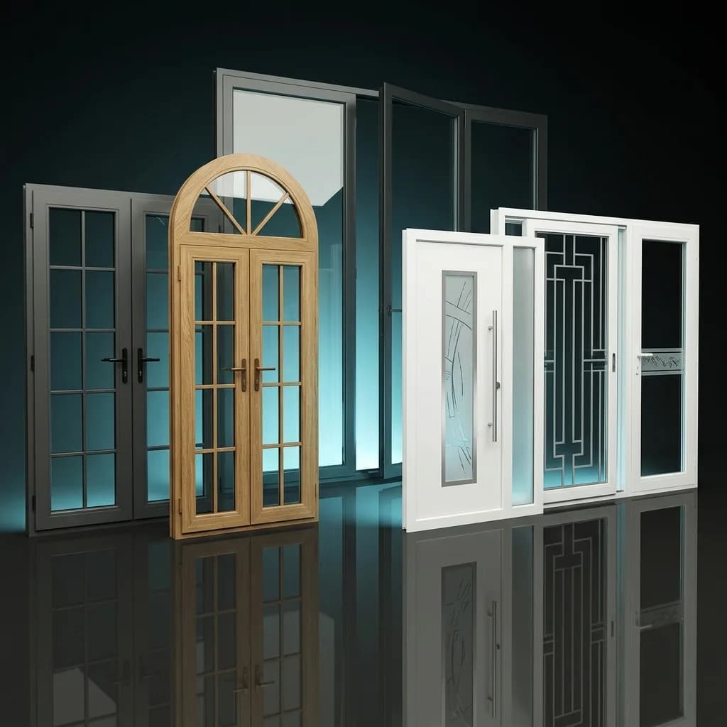 Range of uPVC doors and windows in grey, woodgrain and white finishes by Porta Cabin Systems