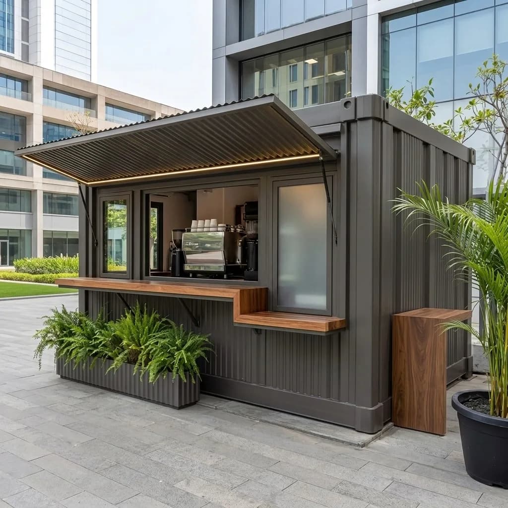 Container conversion with fold-out serving counter, a portable cabin project by Porta Cabin Systems