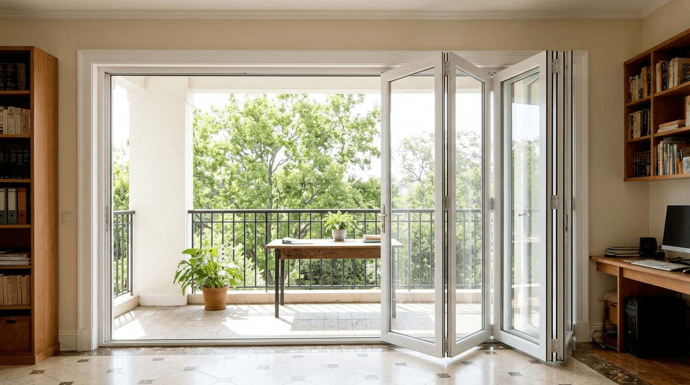 uPVC French doors opening to a balcony in an Indian home