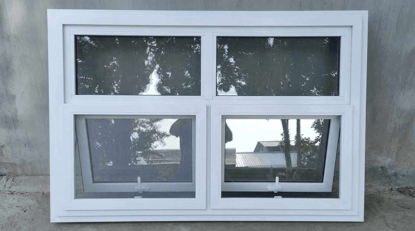 White uPVC sliding window with mosquito mesh by Porta Cabin Systems