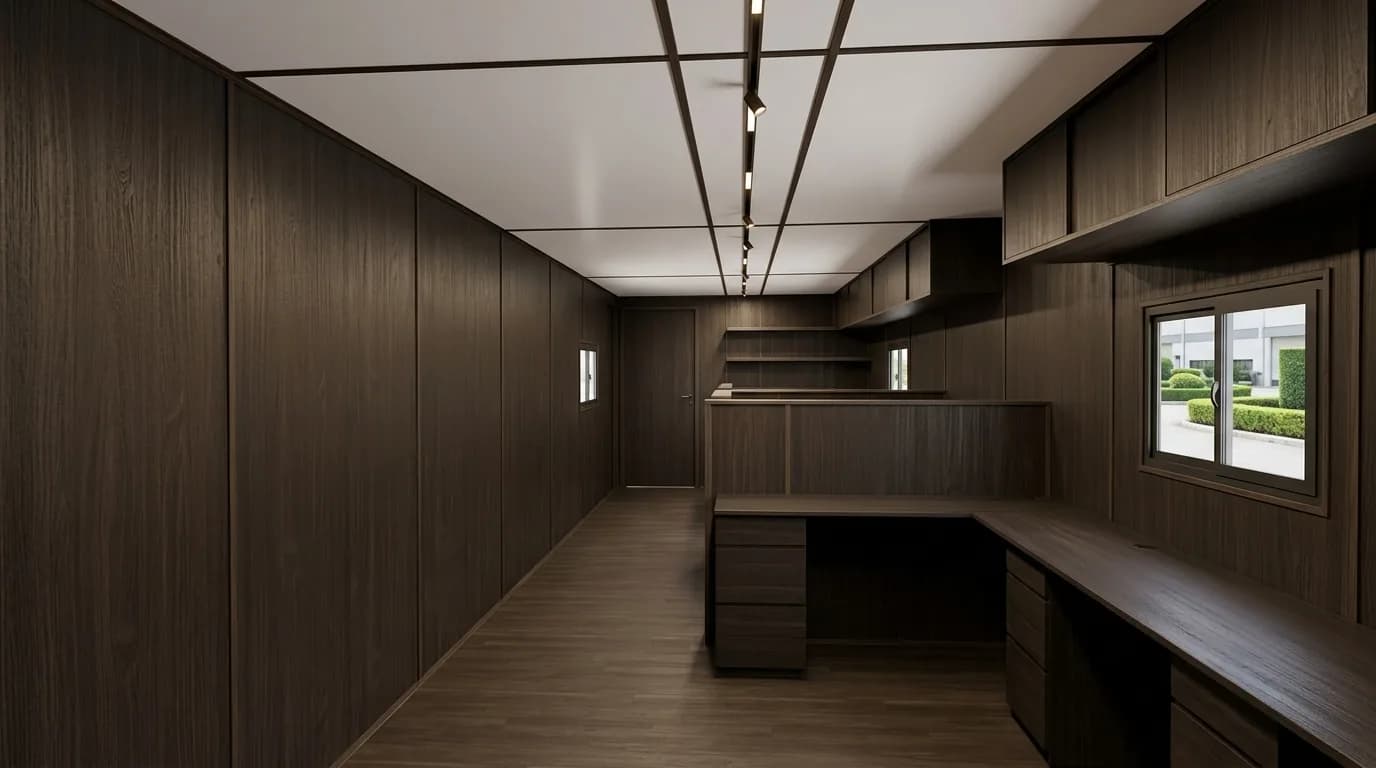 Refurbished used container office with newly finished interiors