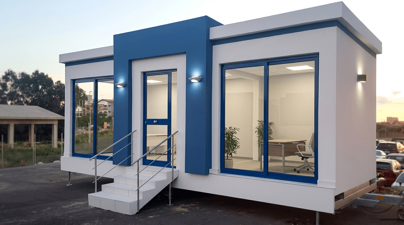 Branded portable marketing office at a highway location by Porta Cabin Systems