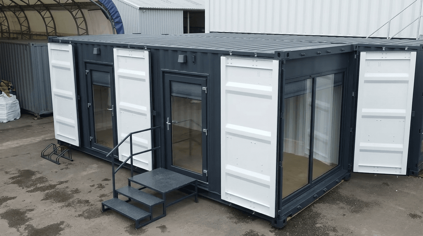 20ft container office with glass door manufactured by Porta Cabin Systems