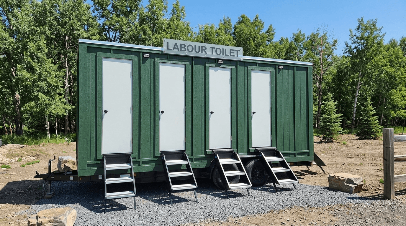 Portable four-seat labour toilet block for construction sites