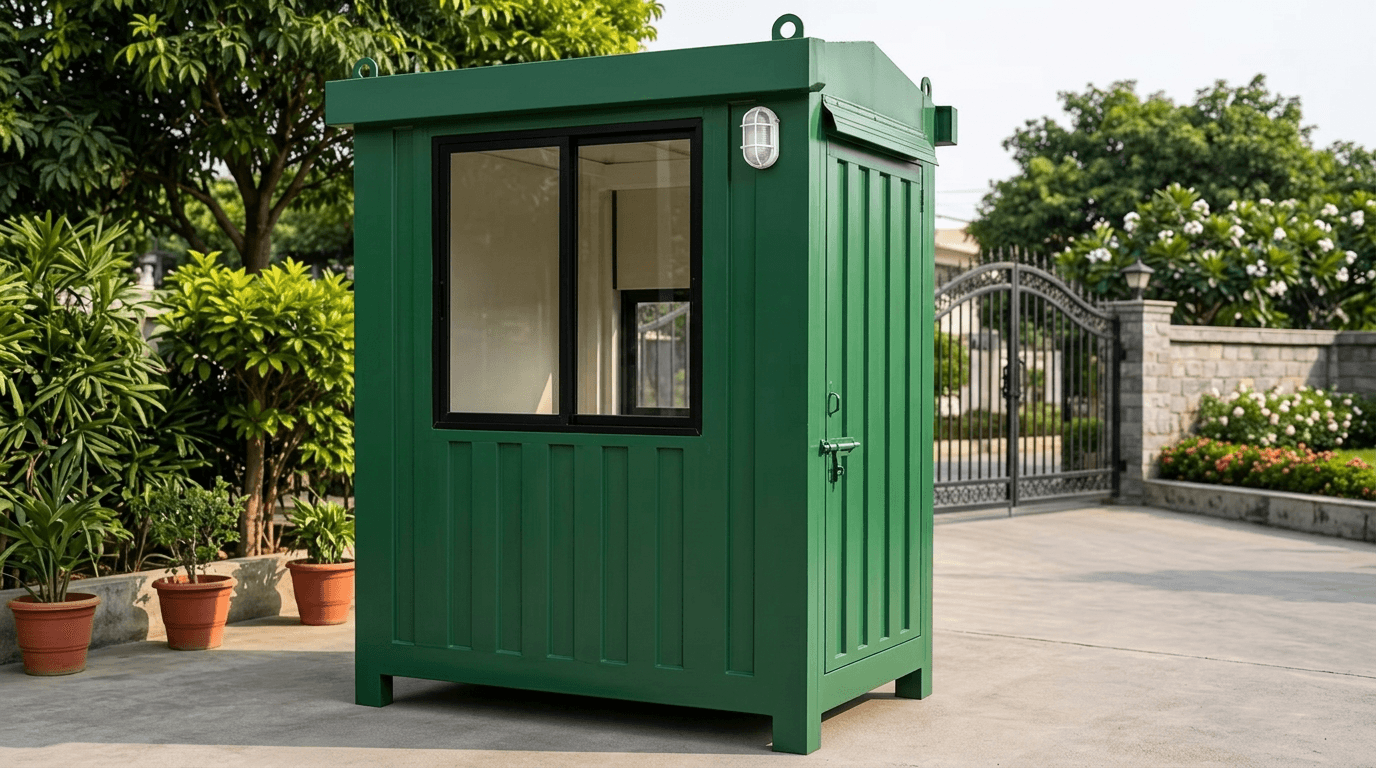 4x4 portable watchman cabin installed at a society gate