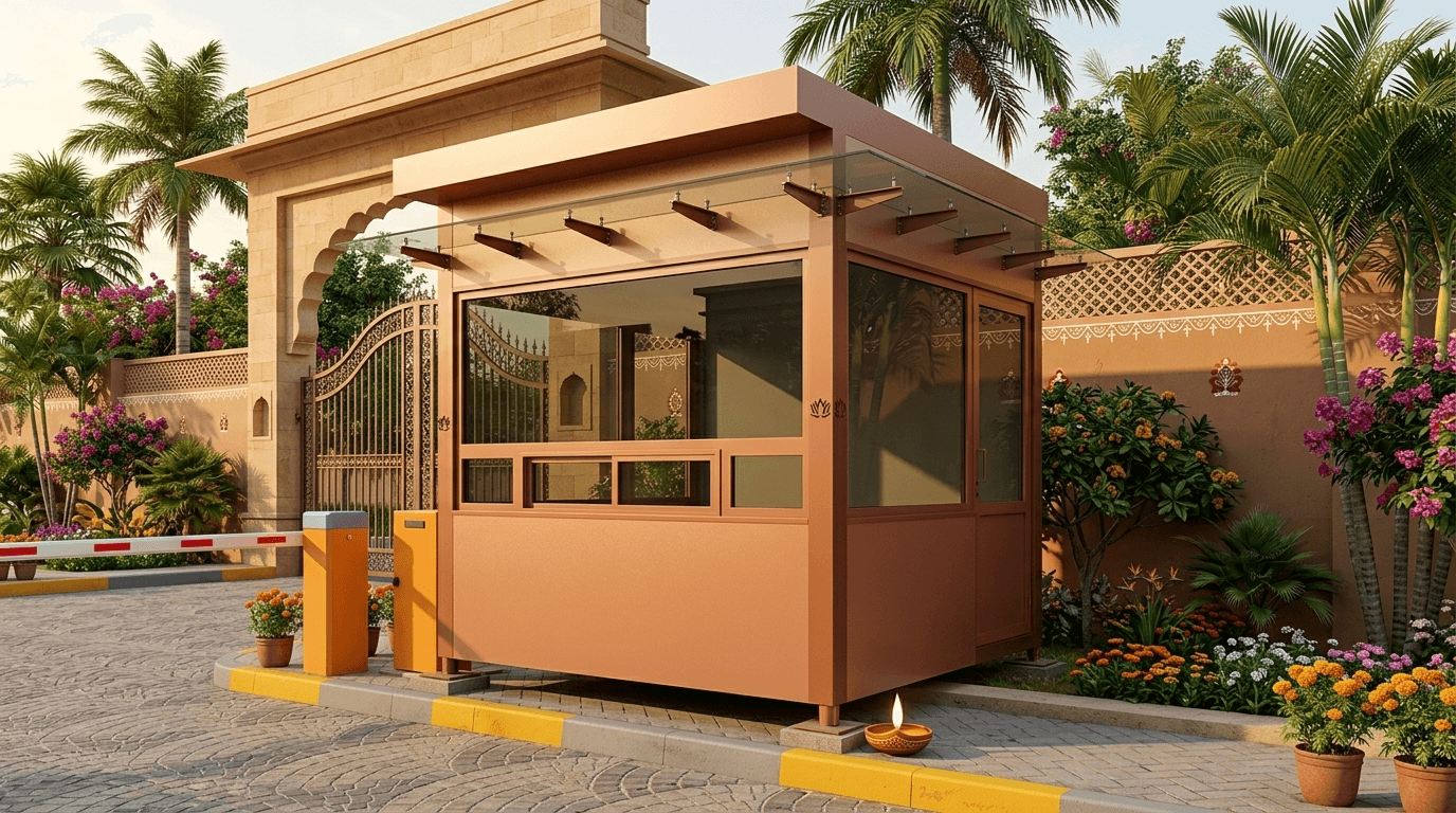 ACP corporate gate security cabin with large visibility windows