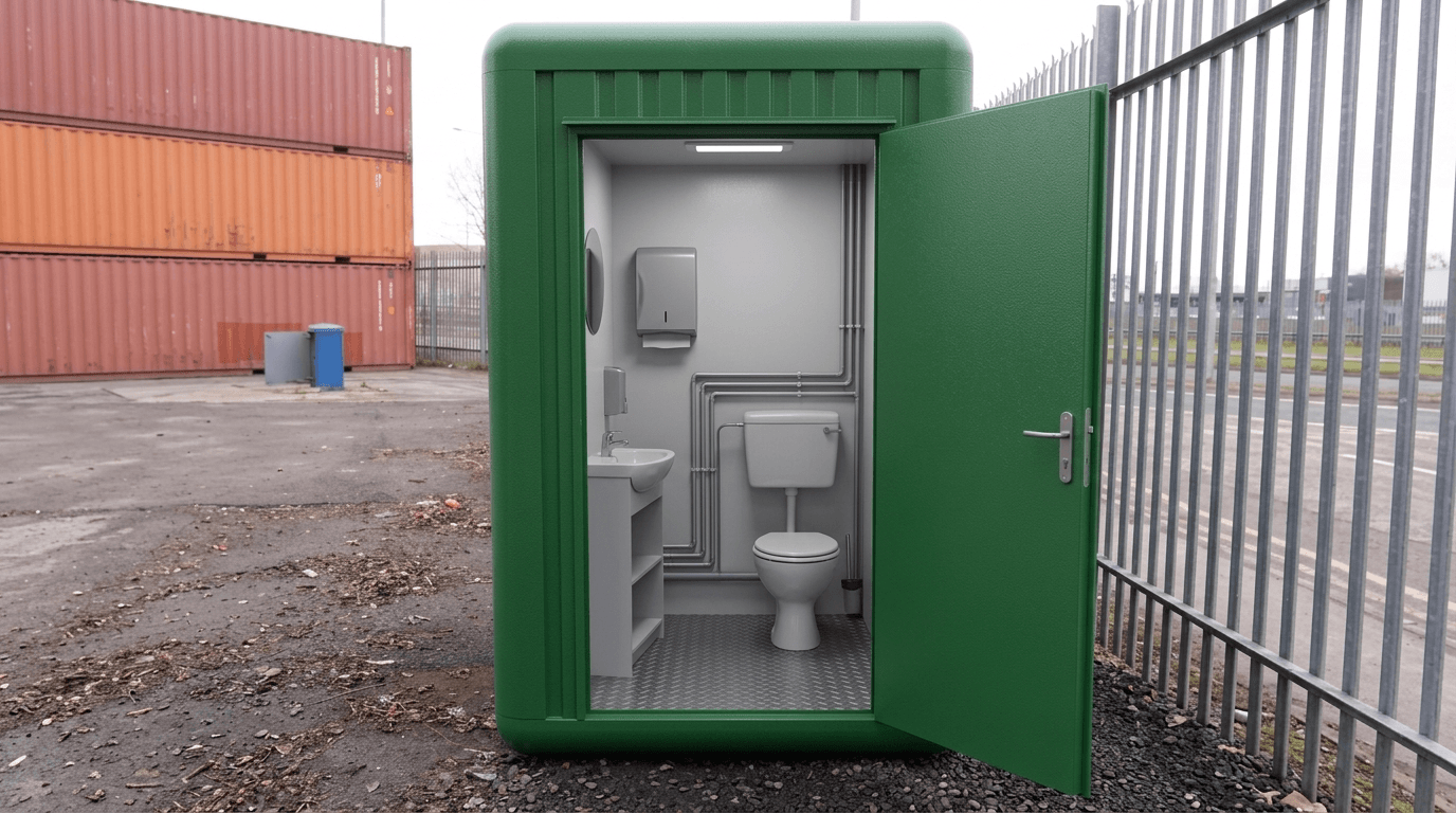 Interior of a western-style portable toilet with washbasin
