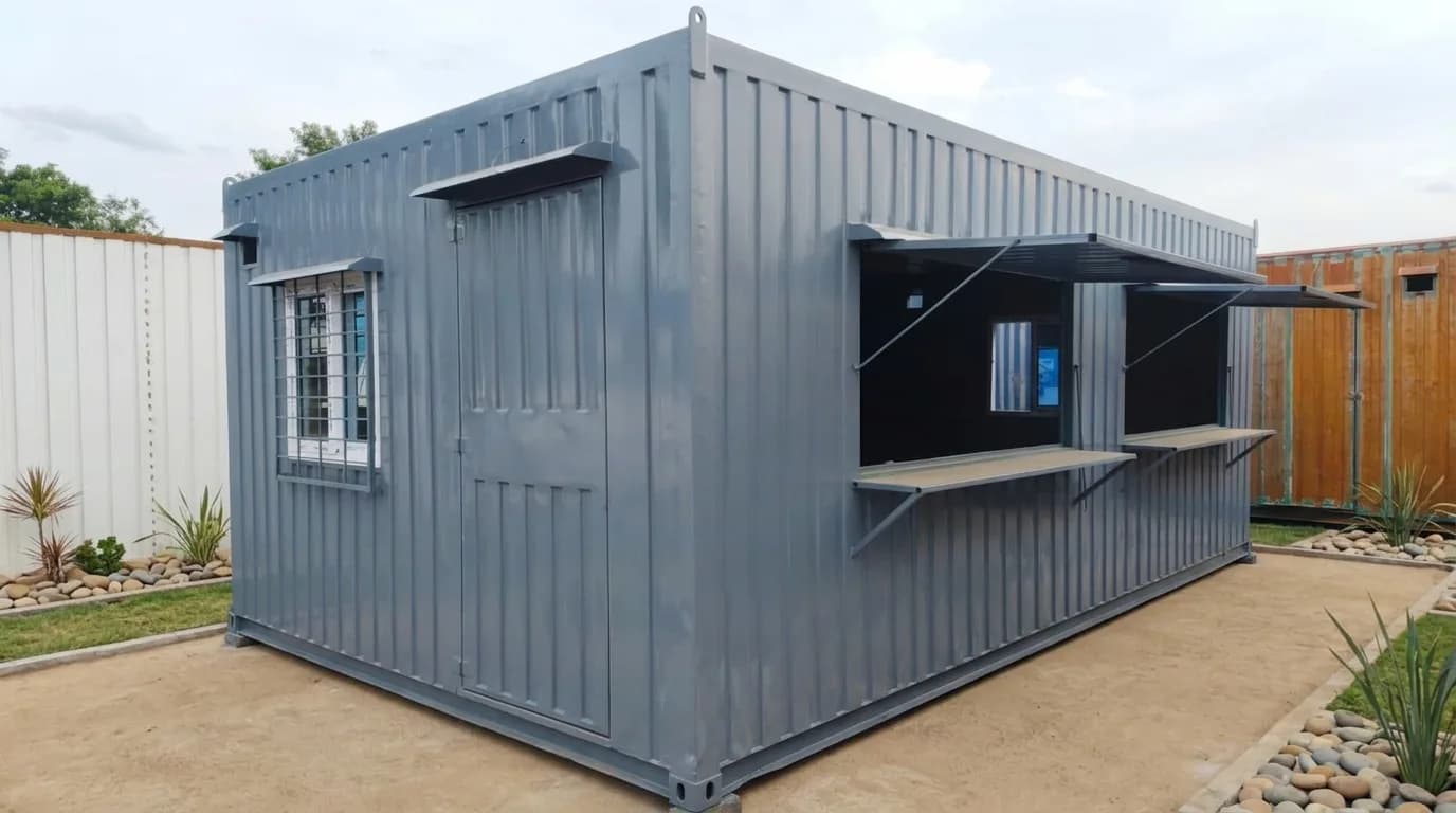 Portable Cafe Cabin 20 × 12 ft exterior view with serving hatch and counters