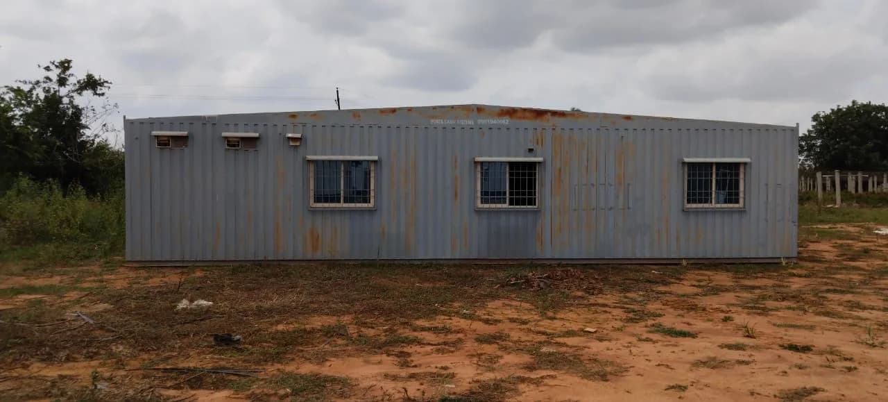 Actual Second-Hand Portable Office Marketing Cabin, 40 by 48 by 8.5 feet — front elevation
