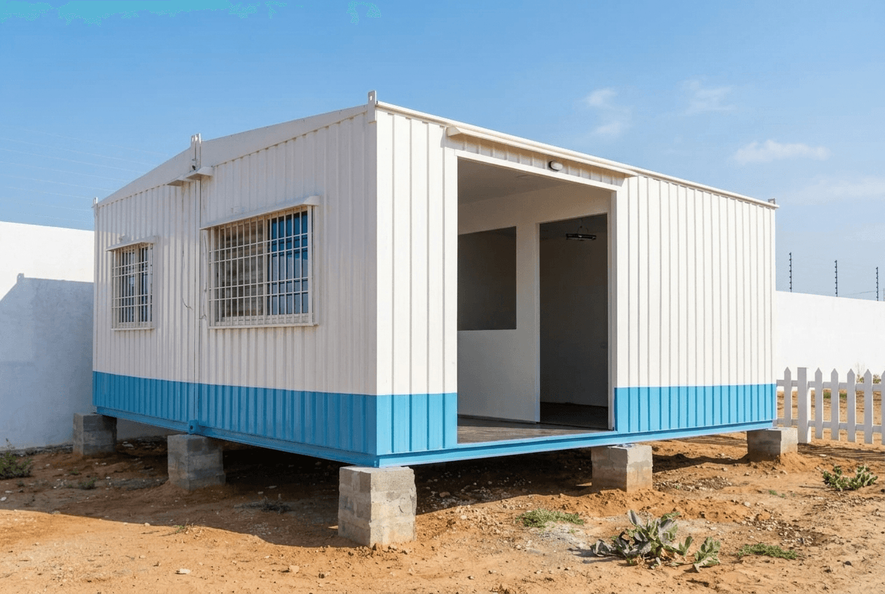 Panel-built site office erected inside a factory compound