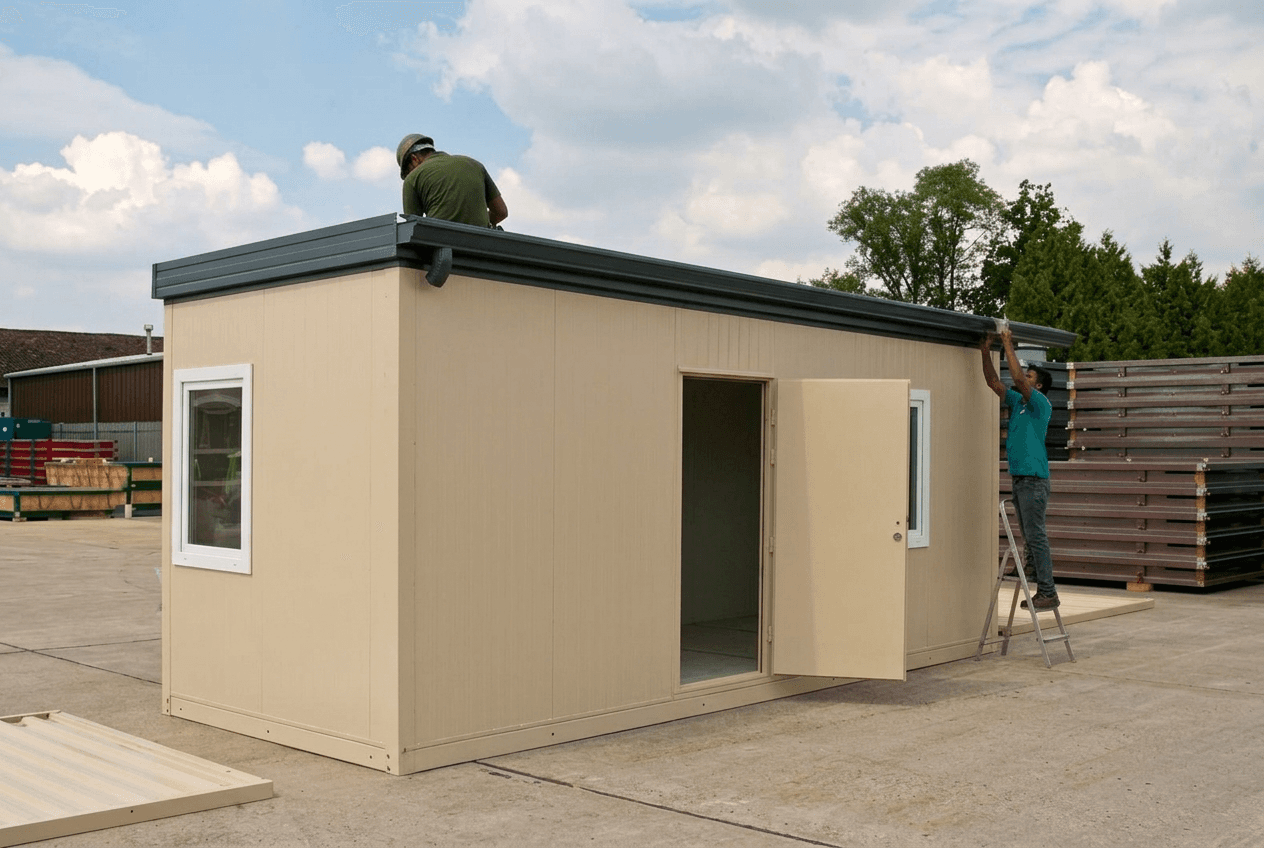 Prefabricated site office building being assembled at a project by Porta Cabin Systems