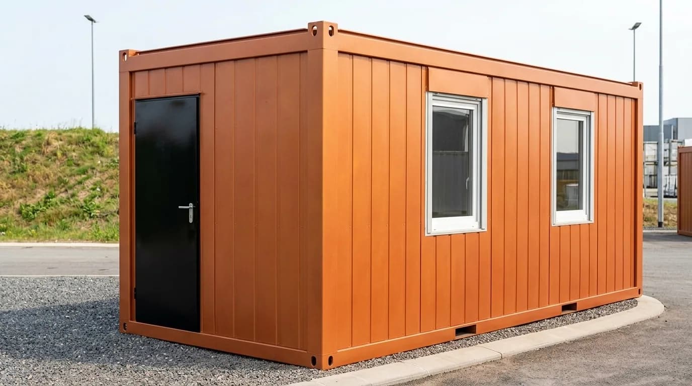 20 ft container office — exterior view with entrance door and windows, by Porta Cabin Systems